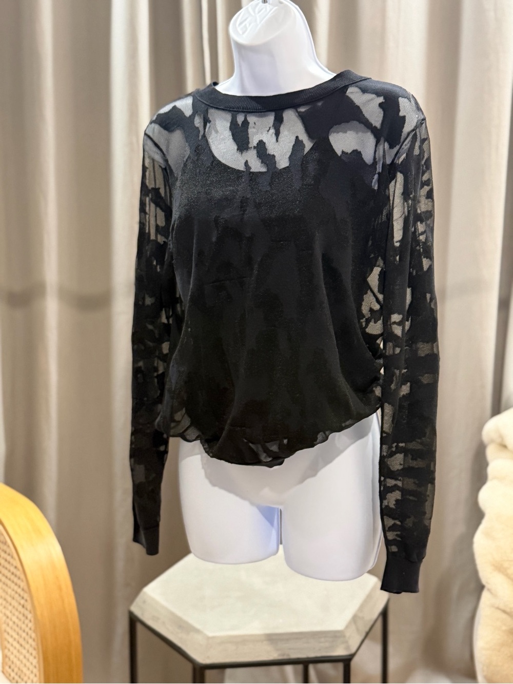 Tildon Black Sheer Long-Sleeve Semi-Solid Top Nordstrom